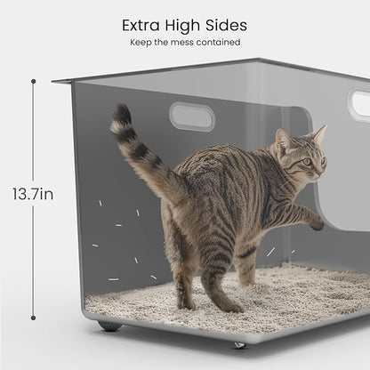 Stainless Steel Litter Box 13.7'' High Sides, XL Metal Cat Litter Box - Image 4