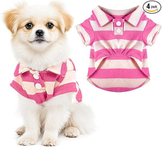 Dog Shirt Polo Shirt Striped Collar Puppy Clothes Summer Button Up Pet Clothes by Pistha