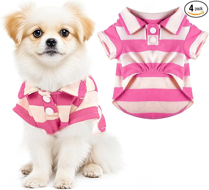 Dog Shirt Polo Shirt Striped Collar Puppy Clothes Summer Button Up Pet Clothes by Pistha