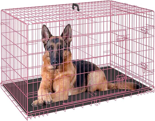 FDW Dog Crate for Large Dogs 48 Inch Folding Metal WirePet Cage Double Door by FDW