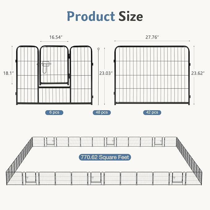 DUMOS Dog Playpen Indoor, Metal 24 Inch 48 Panels Foldable Pet Fence - Image 5
