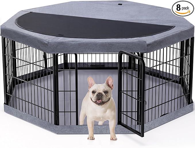 PETIME Dog Playpen, Metal Exercise Puppy Pen Heavy Duty Kennels Yard Fence by PETIME