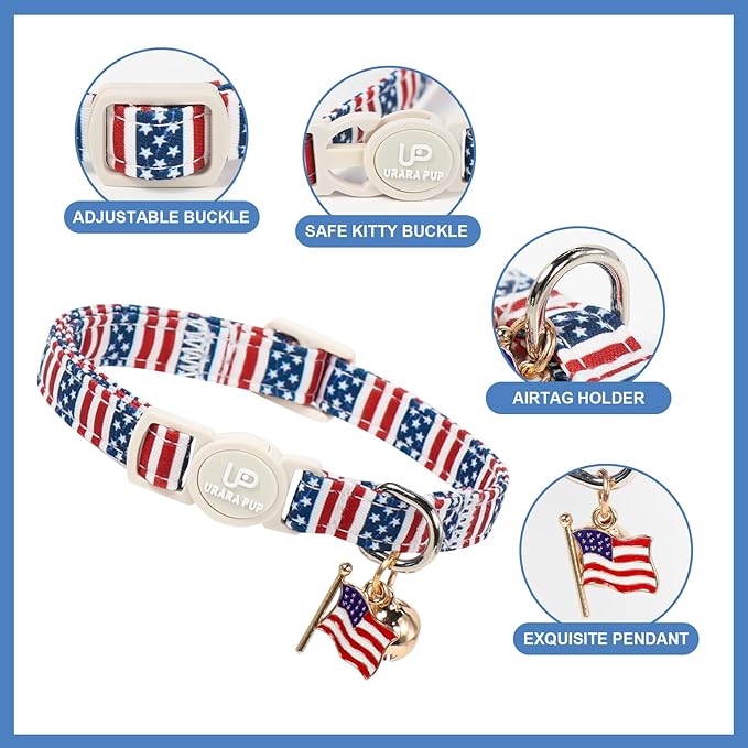 4th 0f July Cat Collar, Summer Baseball Blue Cat Collar - Image 3
