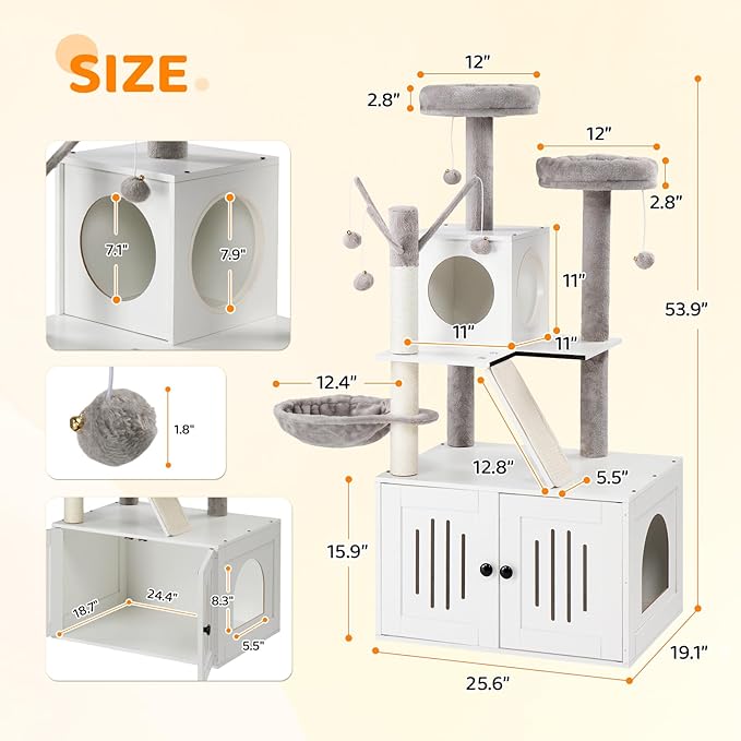 VINGLI Cat Tree Tower with Litter Box, Cat Tower wih Scratching Posts, Houses - Image 5