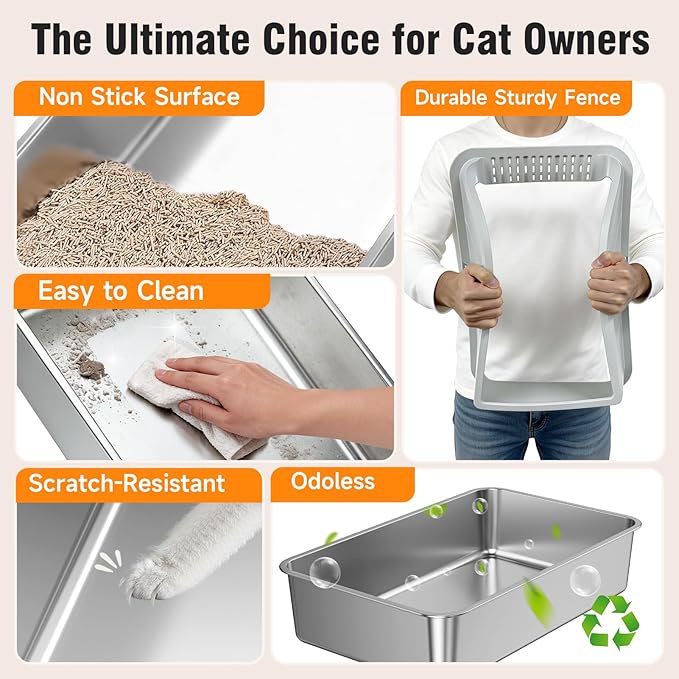 2PACK Stainless Steel Cat Litter Boxes, XL Large Metal Litter Box - Image 4