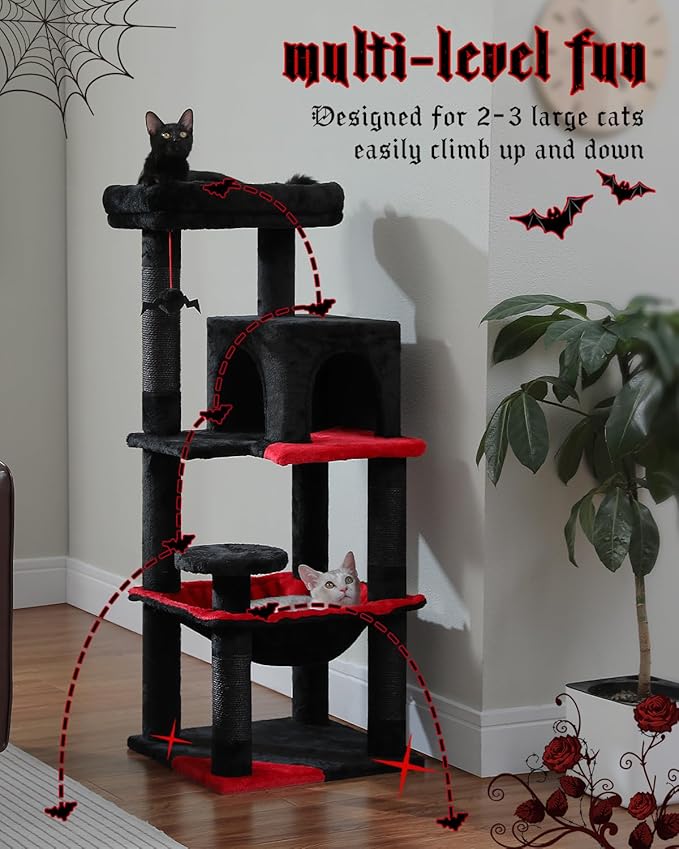 MUTTROS Gothic Cat Tree with Super Large Hammock, 45.7" Black Cat Tower with - Image 7