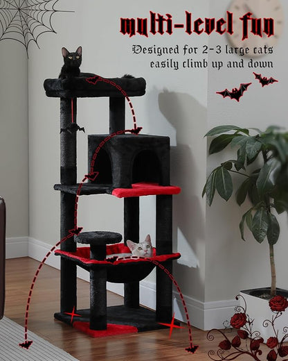 MUTTROS Gothic Cat Tree with Super Large Hammock, 45.7" Black Cat Tower with - Image 7