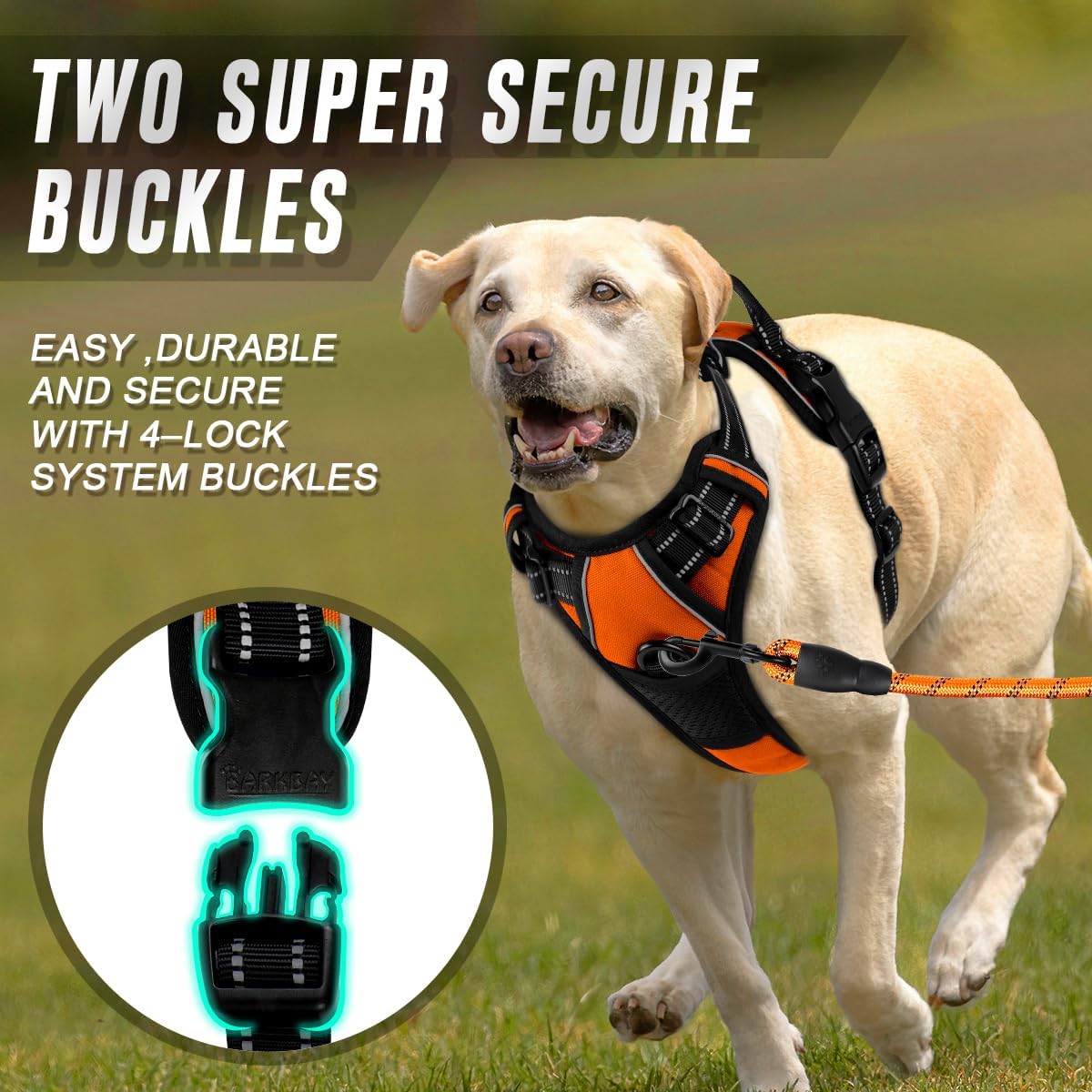 BARKBAY No Pull Dog Harness Front Clip Heavy Duty Reflective Easy Control Handle for Large Dog Walking(Orange,M)