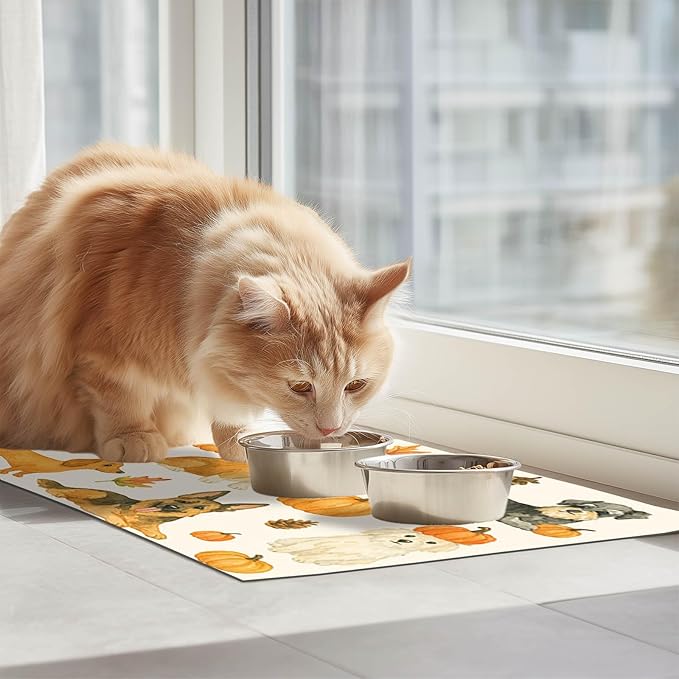 HOMETITUTE Fall Dog Pet Feeding Mat Autumn Pumpkin Design Food Mat - Image 3