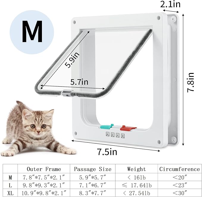Cat Door for Interior Exterior Door, 4-Way Locking Flap for Cats & Dogs - Image 2