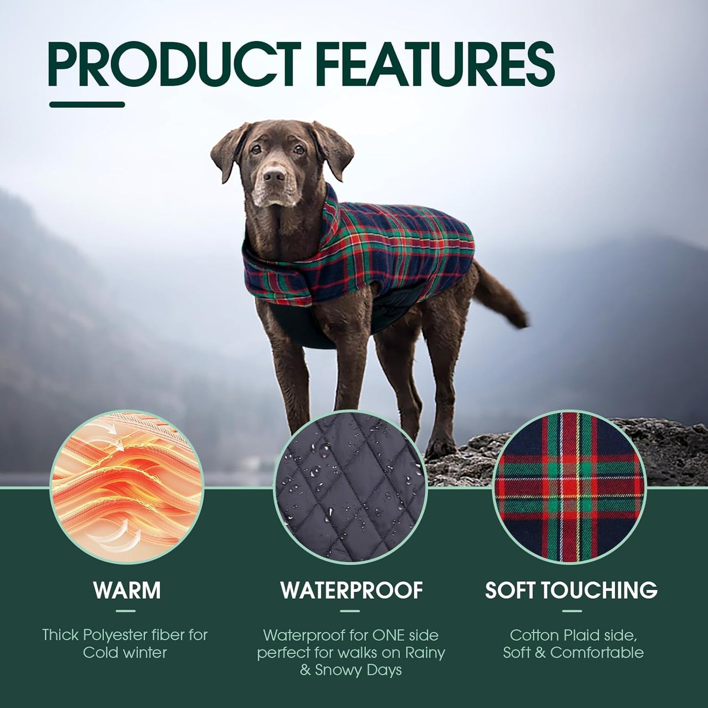 Kuoser Waterproof Dog Coat, Reversible Dog Jacket for Medium Dogs, Adjustable Durable Doggie Winter Coat Warm Puppy Cold Weather Apparel from Small to Large Breed, RoyalBlue M