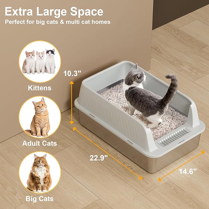 TENTIZON Stainless Steel Cat Litter Box, XL Large Metal Kitty Litterbox - Image 5
