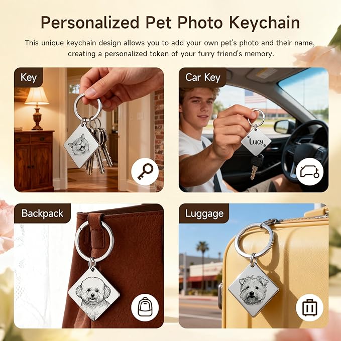 Custom Dog or Cat Portrait Keychain, Personalized Photo Engraved Keychains - Image 6