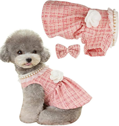 Dog Dress for Puppies, Plaid Tweed Princess Pet Dress by DYAprWu