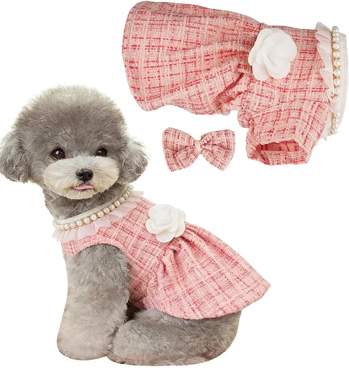 Dog Dress for Puppies, Plaid Tweed Princess Pet Dress by DYAprWu