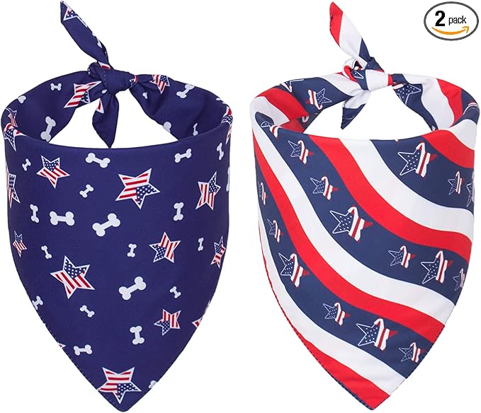 PTDECOR American US Flag Dog Bandana 4th of July Dog Bandanas Reversible by PTDECOR