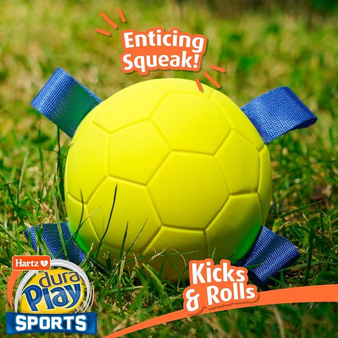 Hartz Dura Play Sports Soccer Dog Toy, Bacon Scented Squeaky Latex Yellow & - Image 3