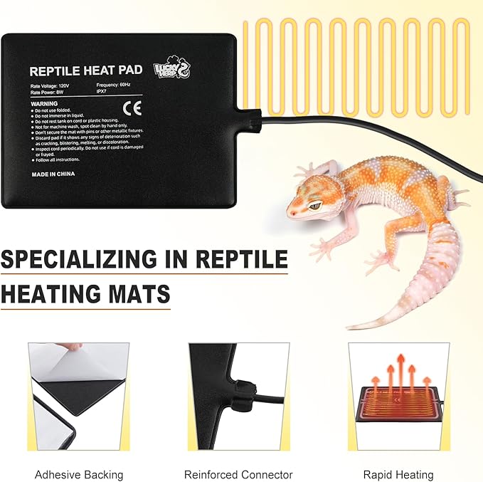 LUCKY HERP Reptile Heat Pad 6x8 Inch 8W Under Tank Terrarium Heating Mat - Image 7