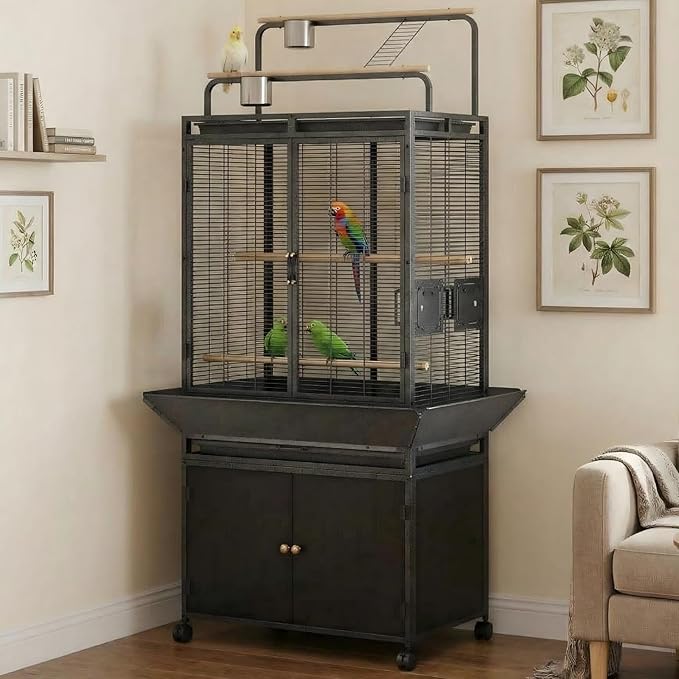 Large Bird Cage, Wood Parakeet Cage by Unknown