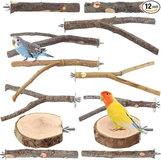 12PCS Natural Wood Bird Perches by Unknown