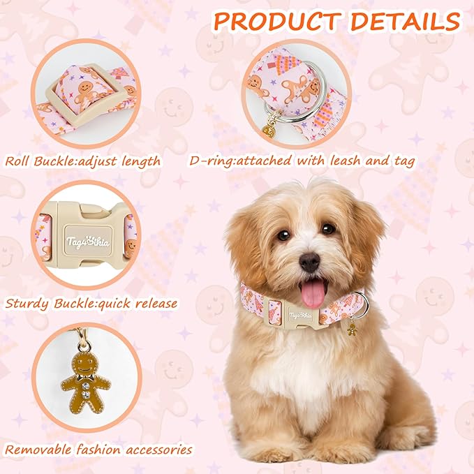 Christmas Dog Collar for Medium Dogs, Adjustable Exquisite Pink Dog Collar - Image 3