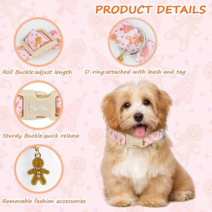 Christmas Dog Collar for Medium Dogs, Adjustable Exquisite Pink Dog Collar - Image 3
