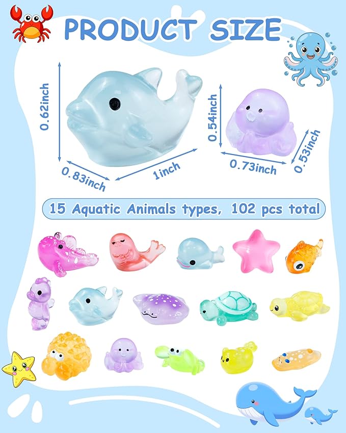 FIVEIZERO 102PCS Luminous Mini Resin Aquatic Animals Bulk - Image 2