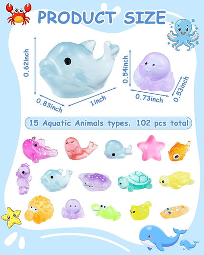 FIVEIZERO 102PCS Luminous Mini Resin Aquatic Animals Bulk - Image 2