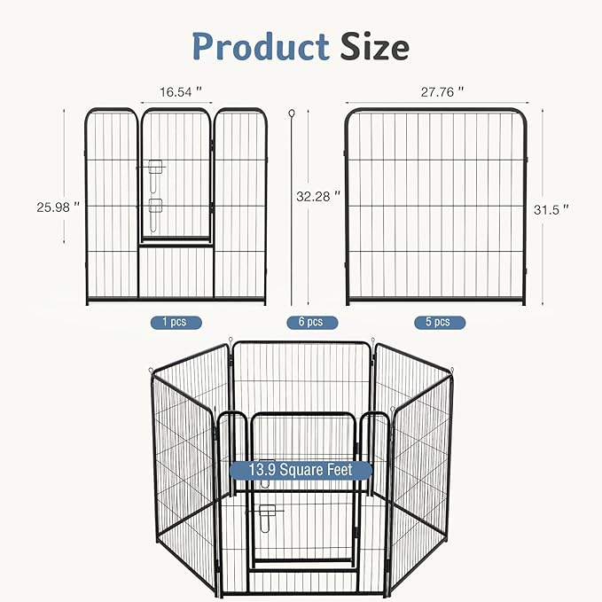 DUMOS Dog Playpen Indoor, Metal 32 Inch 6 Panels Foldable Pet Fence - Image 5