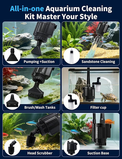 Gravel Vacuum for Aquarium, 6 in 1 Fish Tank Cleaner Tool Kit Electric Vacuum - Image 3