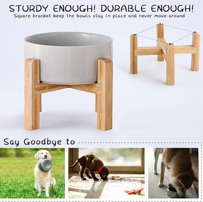 Petygooing Grey Elevated/Raised Ceramic Dog Bowl - Image 4