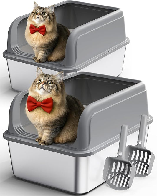 Powools Stainless Steel Cat Litter Box, Metal Litter Box by Powools