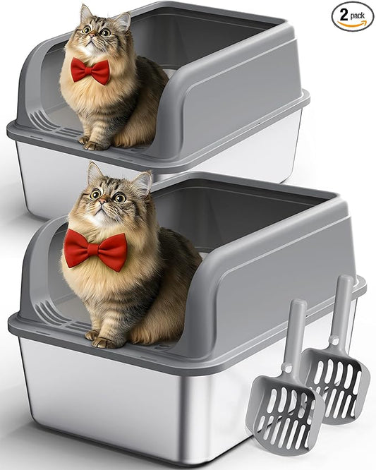 Powools Stainless Steel Cat Litter Box, Metal Litter Box by Powools
