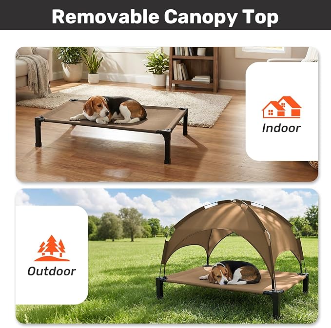 Heeyoo Elevated Dog Bed with Removable Canopy, Portable Dog Cot with Sun - Image 4
