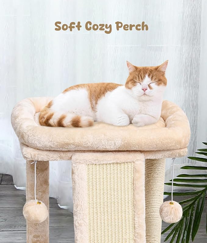 SYANDLVY Small Cat Tree with Scratching Post, Cat Scratching Board with Perch - Image 3
