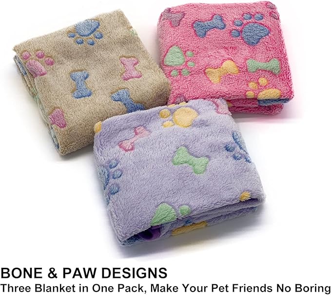 1 Pack 3 Puppy Blankets Super Soft Warm Sleep Mat Bone Print Cute Blanket - Image 2