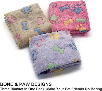 1 Pack 3 Puppy Blankets Super Soft Warm Sleep Mat Bone Print Cute Blanket - Image 2