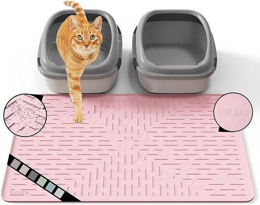 OHMO Cat Litter Mat Trapping Mat Premium Silicone 31.5x23.6 Pink, Waterproof by OHMO