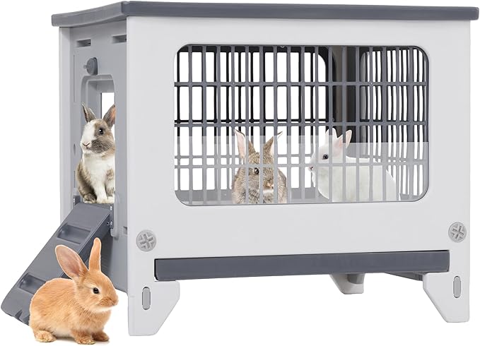 Rabbit Hutch Outdoor Indoor Plastic Waterproof Bunny Cage Enclosure Chew-Proof by DebluePetSupplies