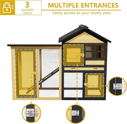 Outdoor Rabbit Hutch with Chew-Proof, 2-Story Bunny Cage with Pull-Out Leak - Image 4