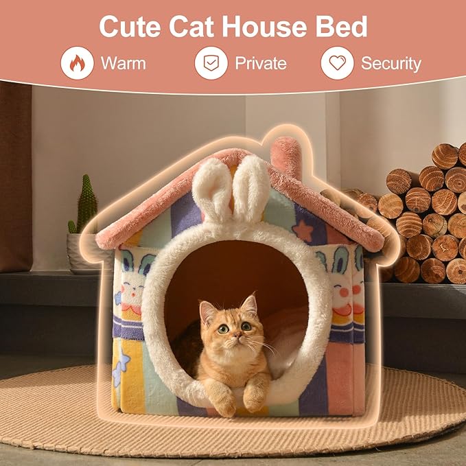 JIUPETY Cute Small Dog House Indoor, Foldable House Kennel Bed Mat - Image 2
