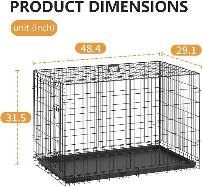 FDW Dog Crate 48-Inch Dog Cage Foldable Metal Kennel - Image 6