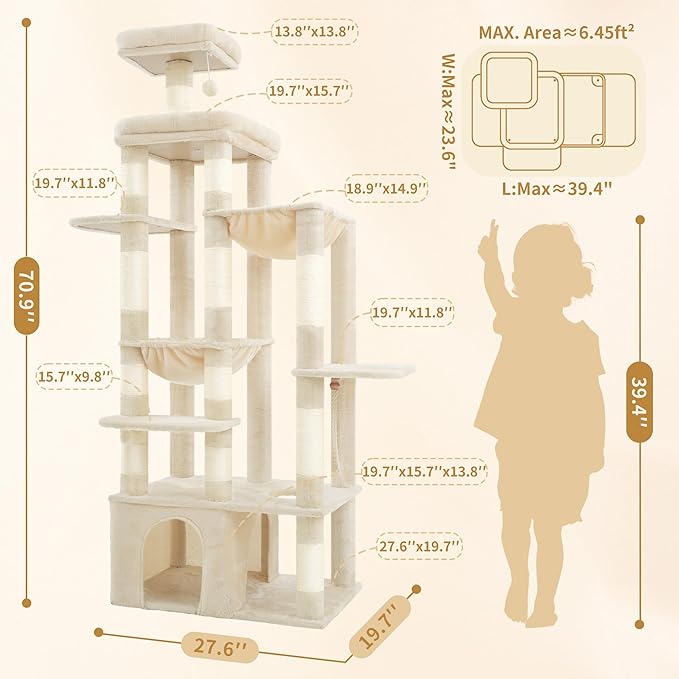 Heybly Cat Tree, 71-Inch Tall Cat Tower - Image 7