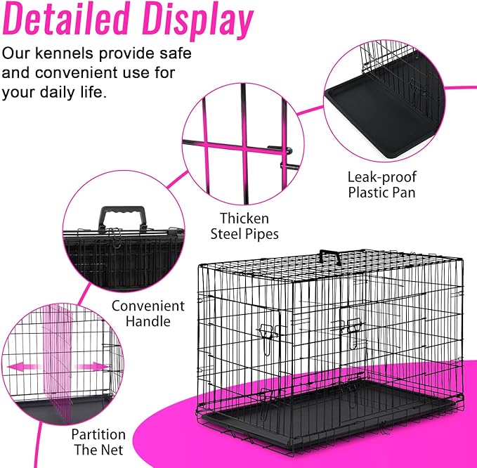 FDW Dog Crate for Large Dogs 48 Inch Folding Metal WirePet Cage Double Door - Image 5