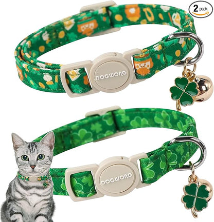 Cat Collar, 2 Pack St.Patrick's Day Cat Collars Breakaway by DOGWONG