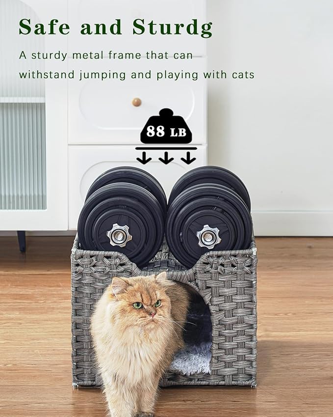 SETVSON Cat Beds Indoor Kitten House, Handwoven Rattan Cat Cave Pet Cube - Image 3