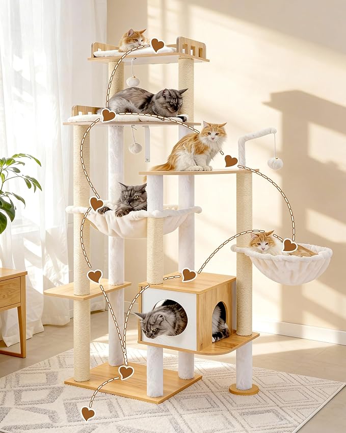 Heybly Cat Tree, 70.5 Inch Wood Tall Cat Tower - Image 8