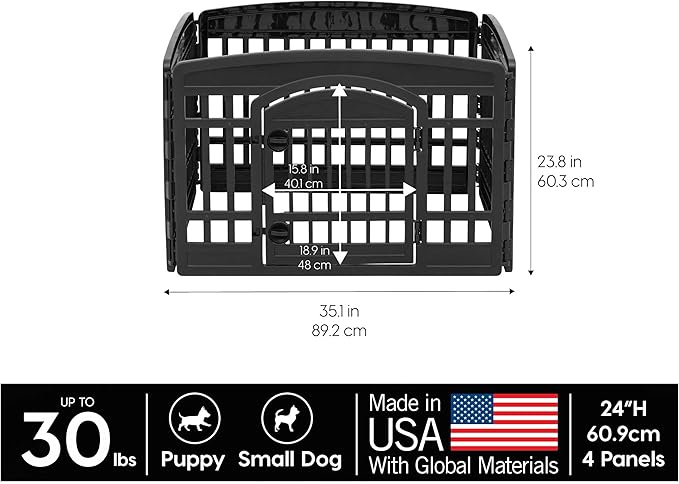 IRIS USA Dog Playpen with Door, 24” 4 Panel Pet Exercise Pen – Indoor Outdoor - Image 3