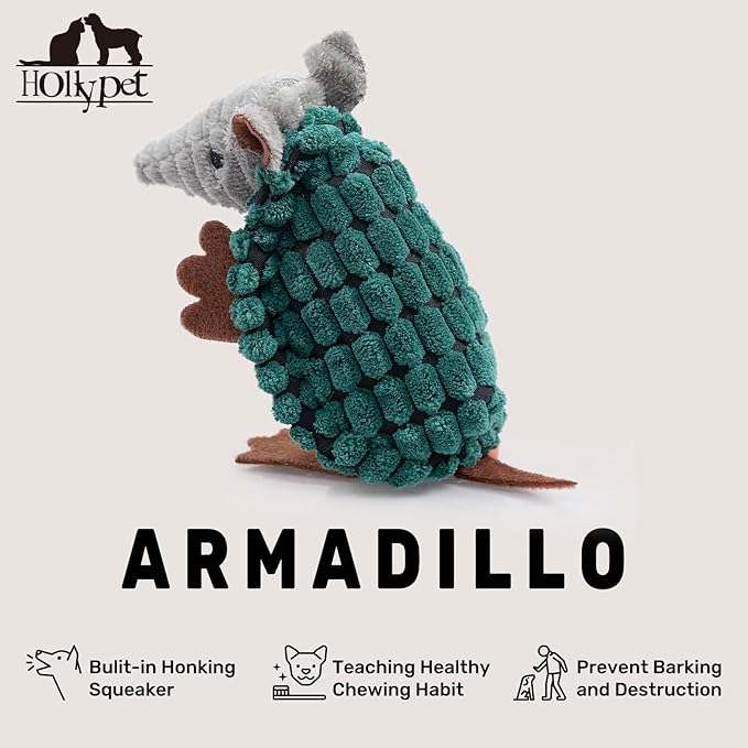 Hollypet Plush Dog Squeaky Toy Stuffed Armadillo Animal Pet Puppy Chew Toys - Image 4
