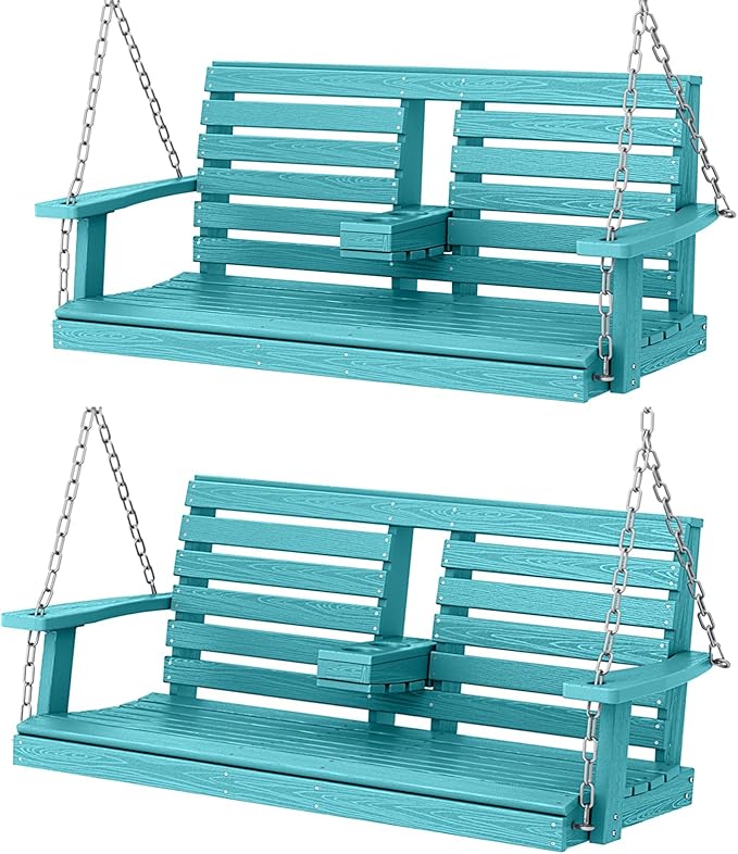 KINGYES Outdoor Hanging Porch Swing Set of 2, 2 Seat Patio Swing Recliner by KINGYES